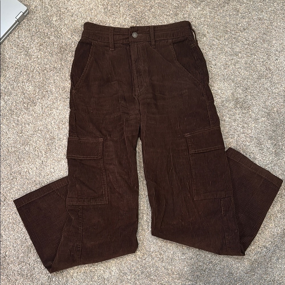 Hollister Brown Corduroy Pants with Wide-Leg Design and Pleats